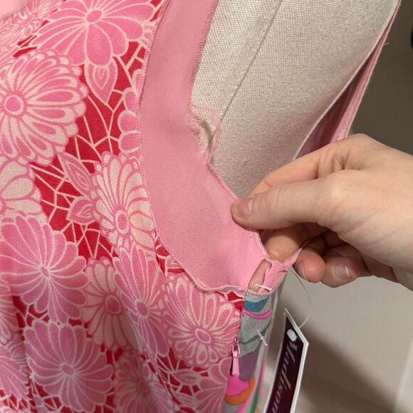 NWT VTG Y2K Madison Studio Pink Silk Patchwork Scoop Neck Sleeveless Maxi Dress - Picture 4 of 8